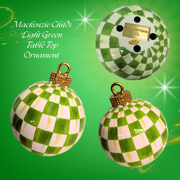 MacKenzie Childs Light Green Check Tabletop Ornament, One 7.25 x 6\